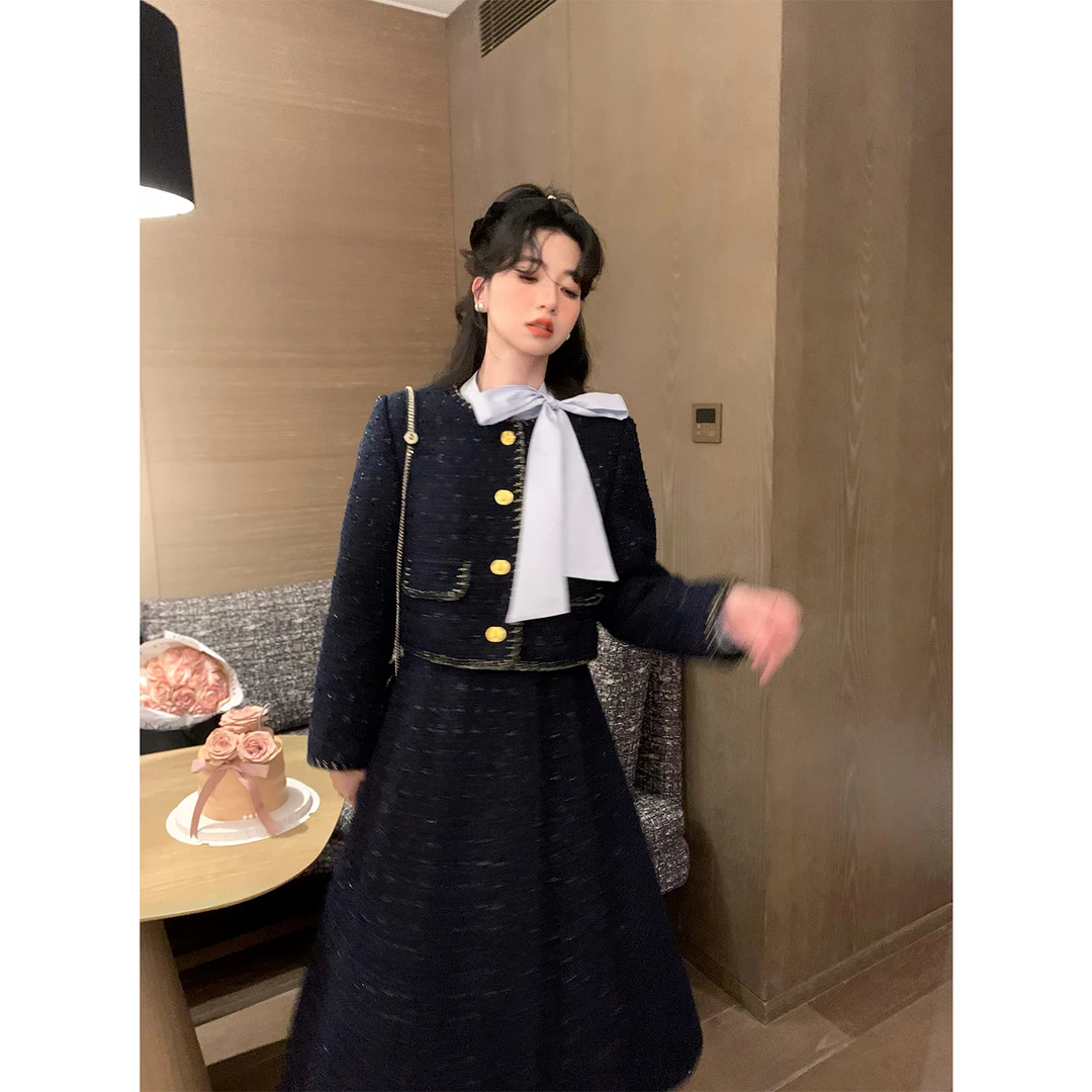 LZ02206鹿阿姨卓叔叔◆「蓝精灵」小香风夹棉短外套高级感连衣裙加厚