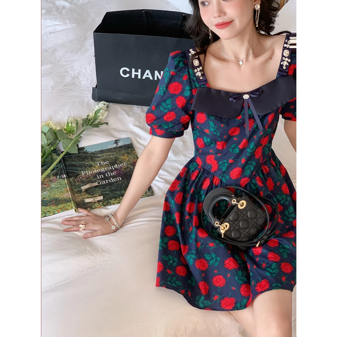 L-3995◆鹿阿姨卓叔叔◆  「沐露梳风 」蝴蝶结轻奢法式复古连衣