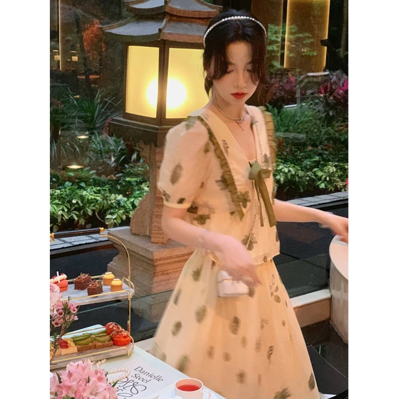 LZ00501◆「鹿阿姨卓叔叔◆「远山芙蓉」手工小香风短裙套装
