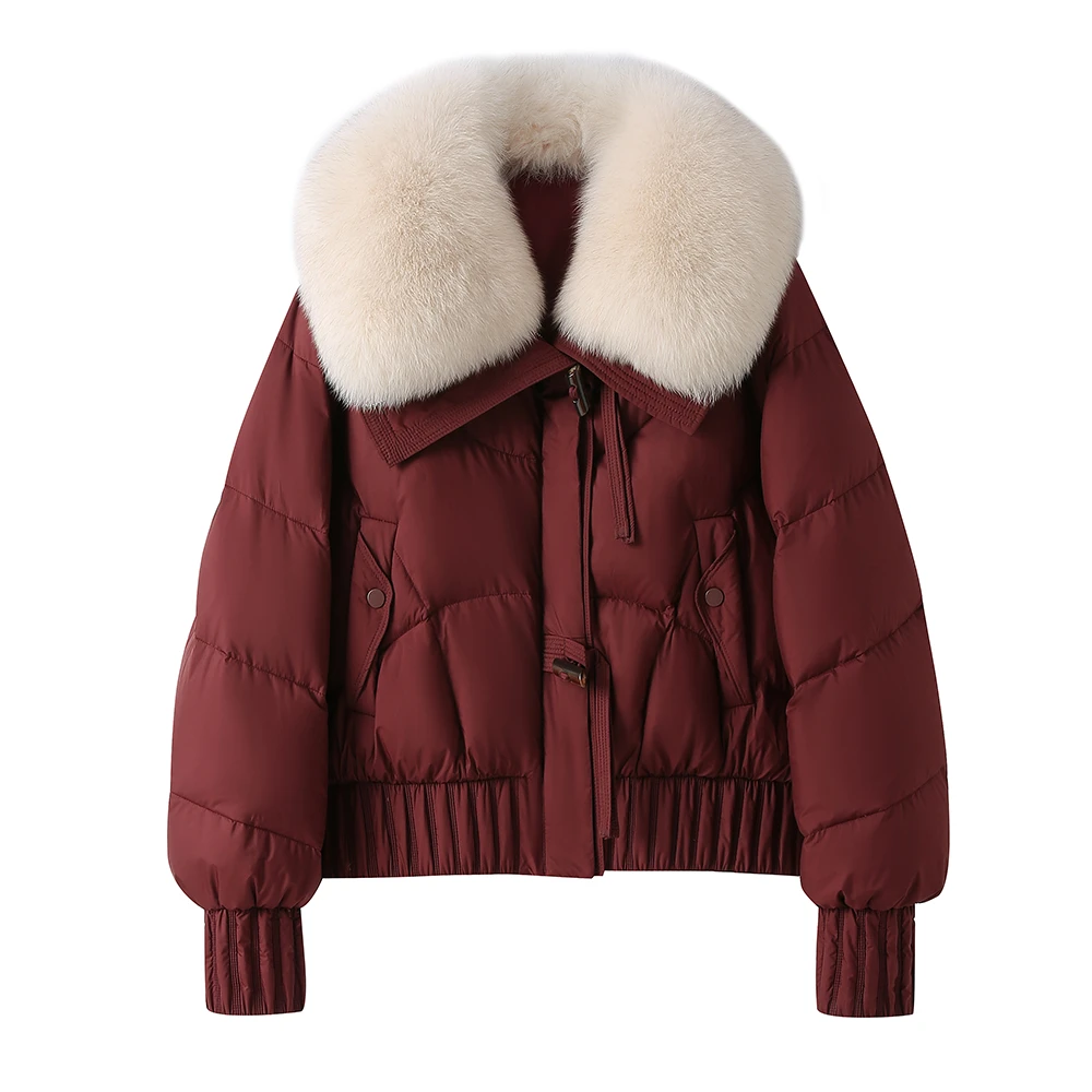 【安可拉红】时尚女士狐狸毛领新款鹅绒服女装短款加厚冬季大毛领