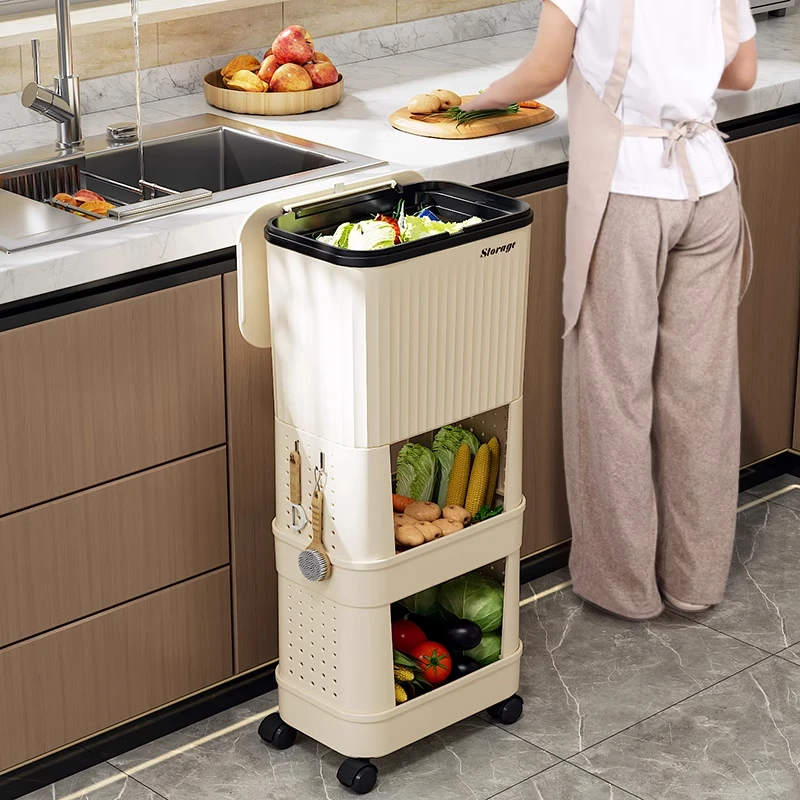 俏洁厨房垃圾桶家用高款多功能免弯腰家用带盖子厨房置物架垃圾桶