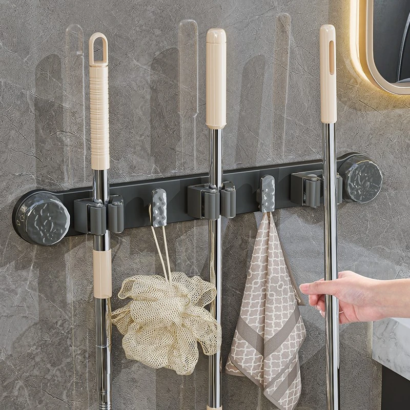 俏洁吸盘拖把夹家用商用创意整理架浴室卫生间免打孔壁挂式拖把架
