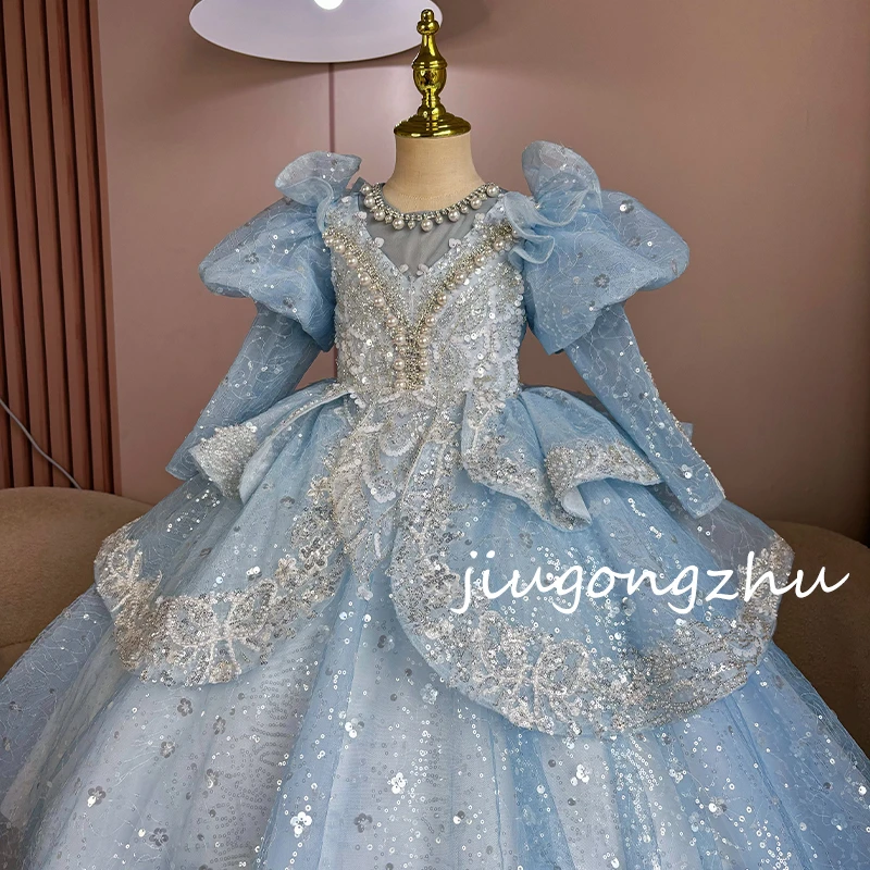 【冰雪女王长袖】女童主持人晚礼服钢琴演出服儿童公主裙