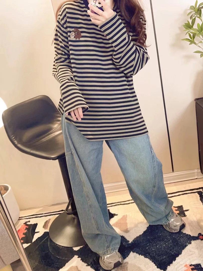 超柔软秋冬XCStarry超酷8003抽象狗条纹长袖T恤300克棉休闲上衣