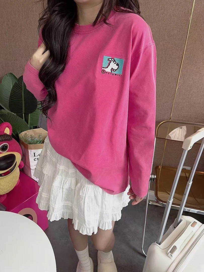 秋季yongwill小羊纸袋家1130复古后背印花砂洗砂色工艺打底女