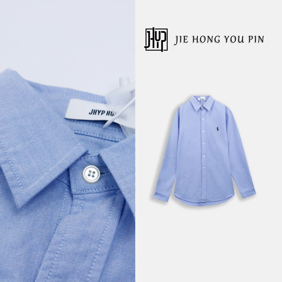 简约长袖蓝色高级感衬衫宽松休闲百搭上衣外套男秋季时尚27750