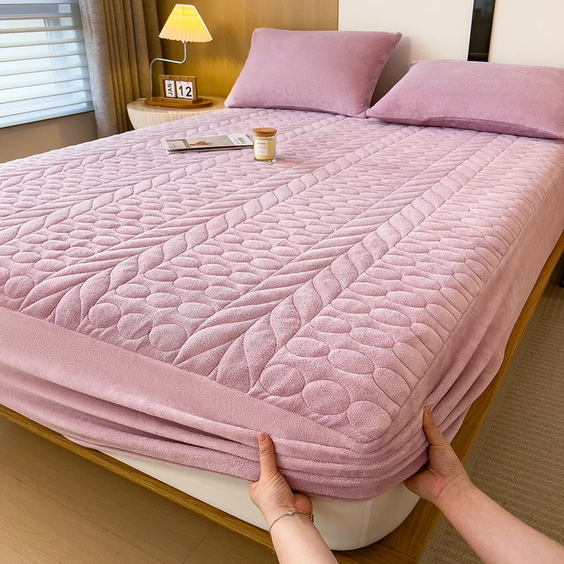 冬季牛奶绒夹棉床笠单件榻榻米床垫保护套加绒加厚水晶绒床笠床罩