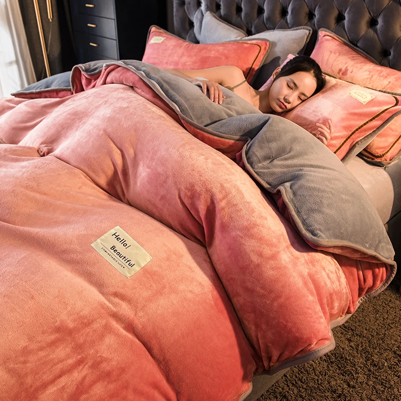 冬季牛奶绒四件套加厚保暖双面绒加绒床单被套学生宿舍三件套被罩