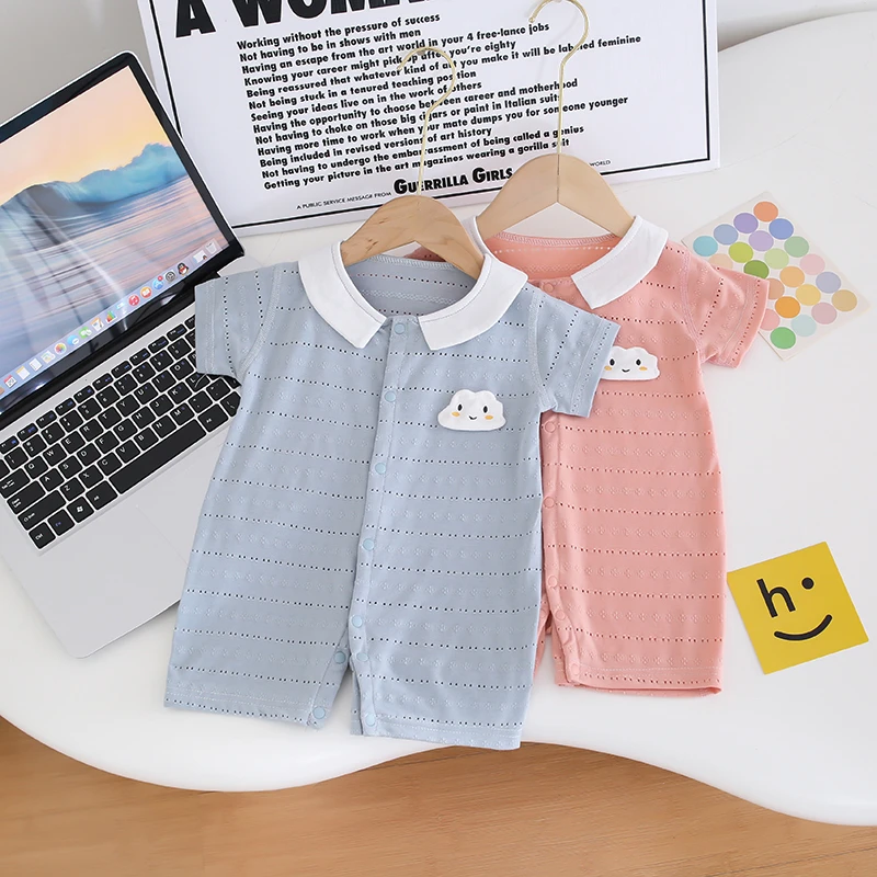 婴幼儿短袖哈衣云朵宝宝连体衣夏款对开外穿服