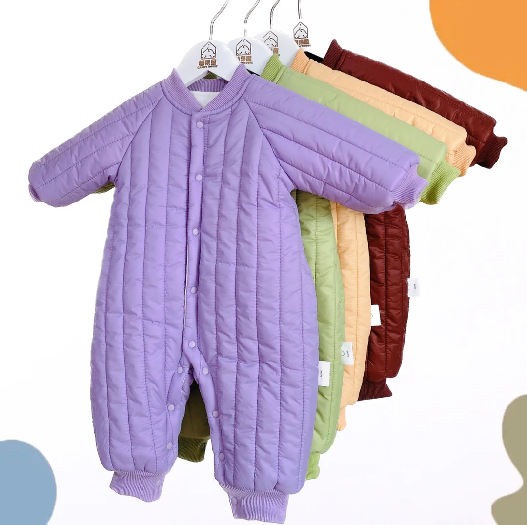竖条纹棉服婴儿保暖棉衣婴幼儿连体衣宝宝哈衣爬爬服加厚