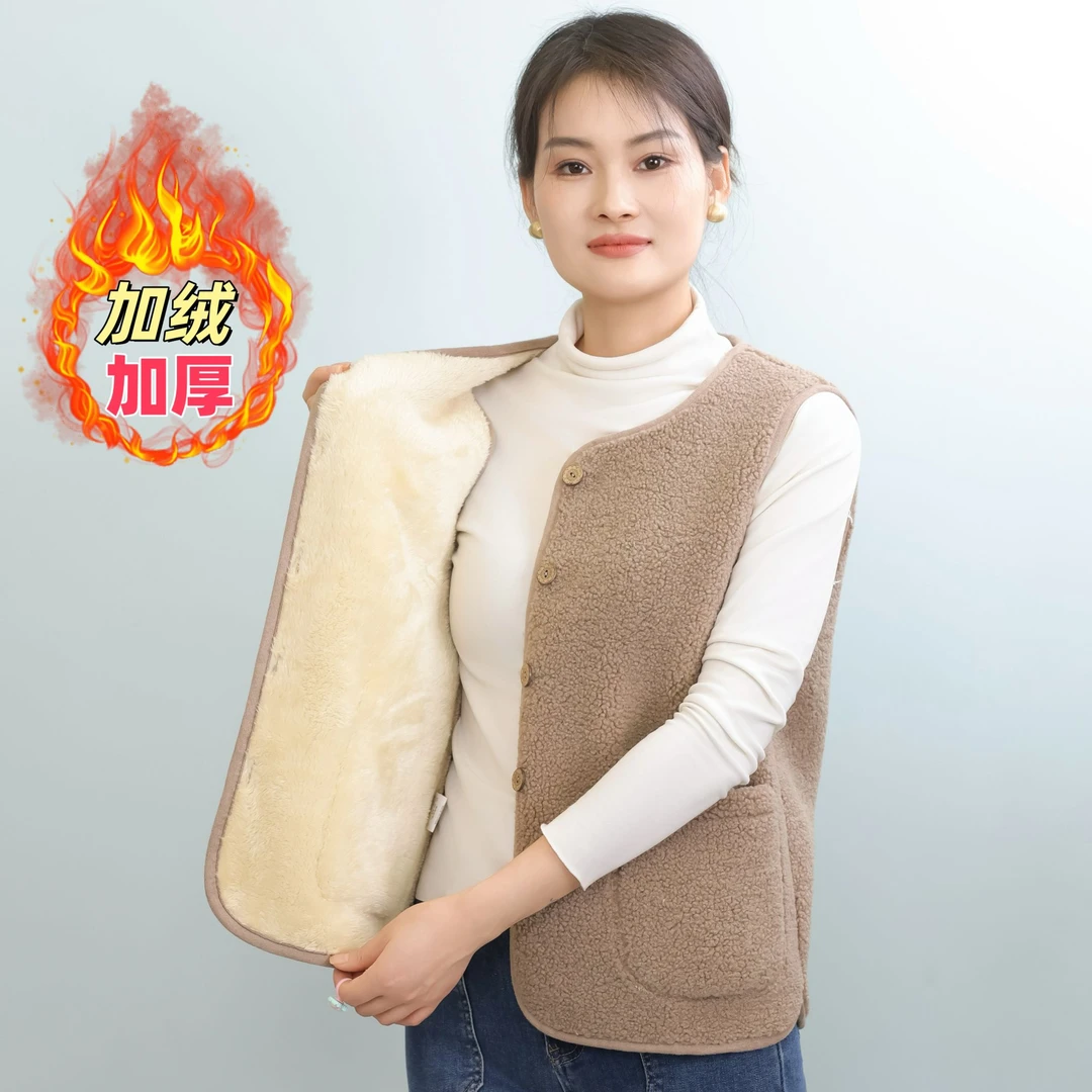 双面绒秋冬女款加绒马甲外穿背心坎肩休闲百搭颗粒绒冬天保暖马夹