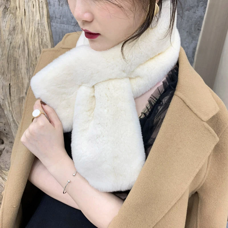 秋冬百搭天鹅绒加厚獭兔毛围脖皮草女围巾日韩版纯色双面保暖毛领