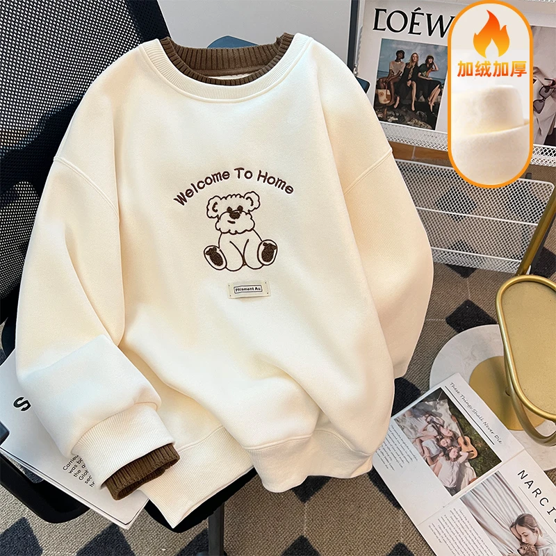 卫衣上衣宽松加绒加厚圆领秋冬冬季长袖洋气时尚百搭印花