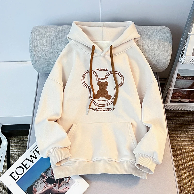 女童卫衣秋装中大童加绒上衣服儿童新款女孩连帽上衣秋款裤子卡通