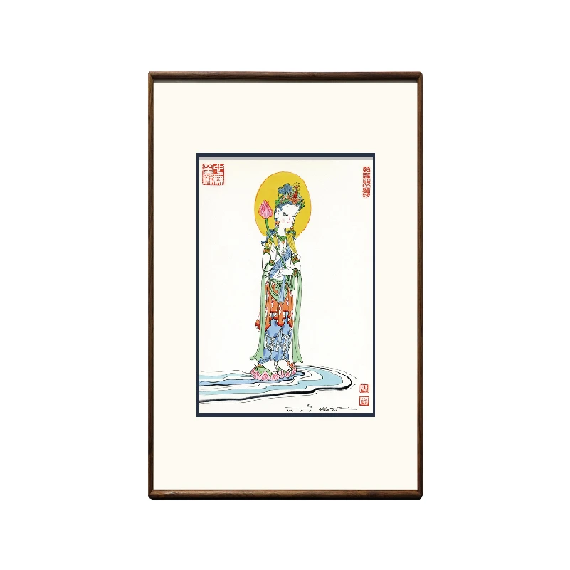 蔡志忠【持莲观音】中式经典客厅餐厅背景墙挂画玄关迎面墙装饰画