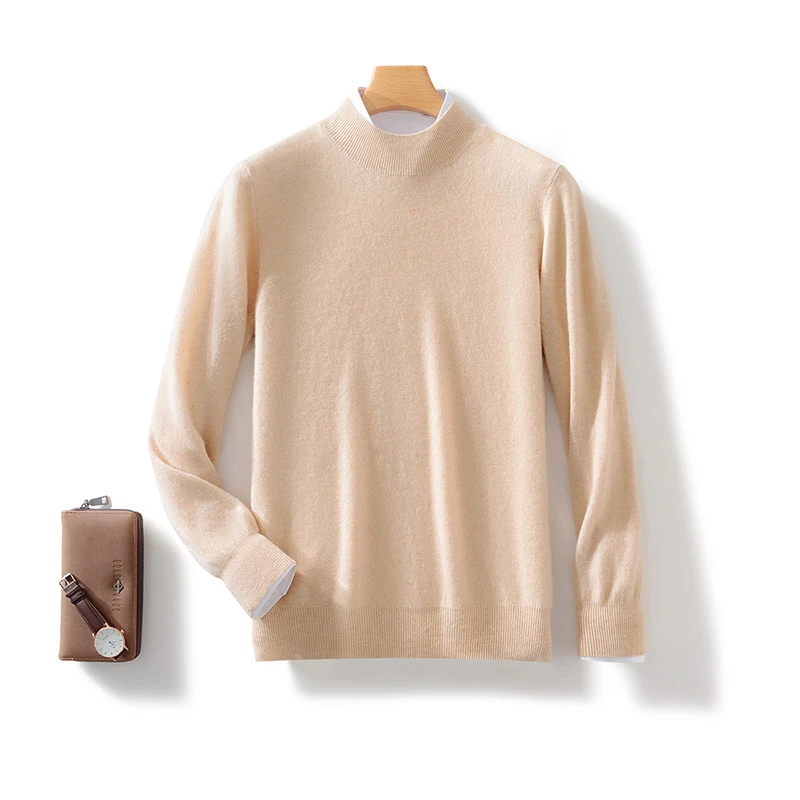 纯色半高领100%羊毛衫男秋冬打底常规绒衫长袖款百搭打底衫AC121