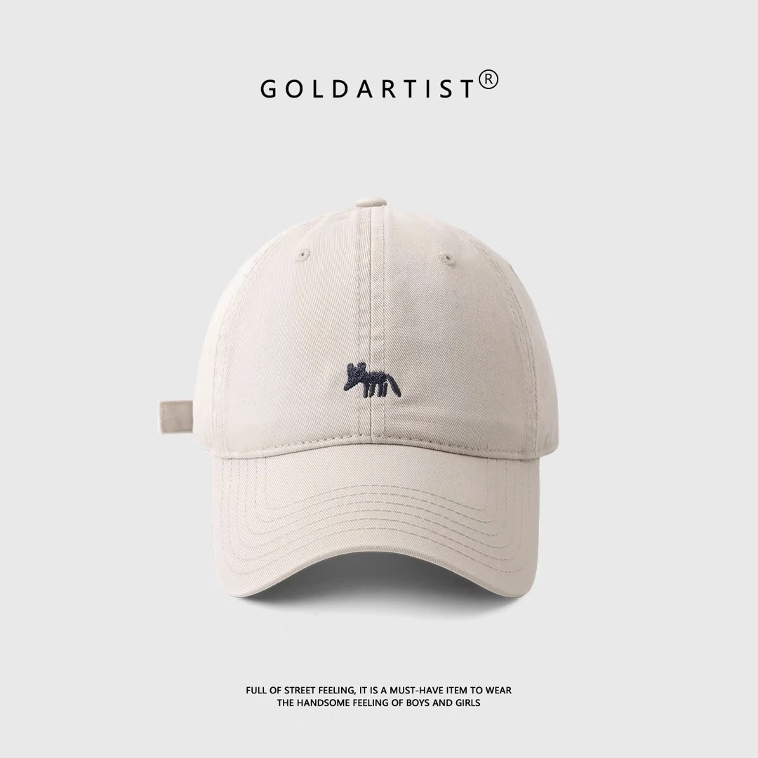 秦岚同款韩版刺绣小狐狸棉质棒球帽子男女宽檐显脸小鸭舌帽遮阳帽