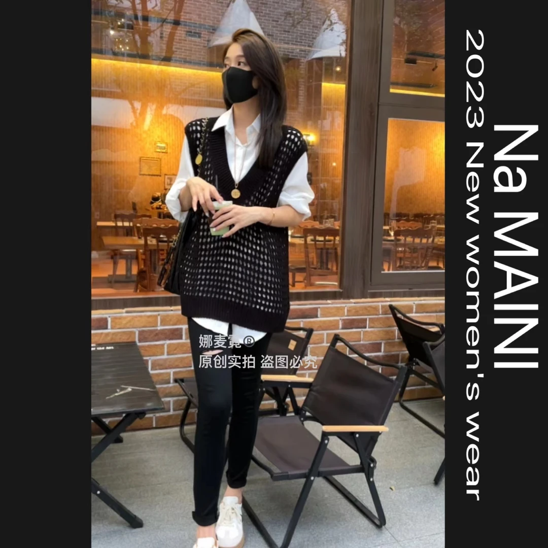【麦霓严选】韩版休闲时尚宽松叠穿慵懒风针织马甲通勤简约7012