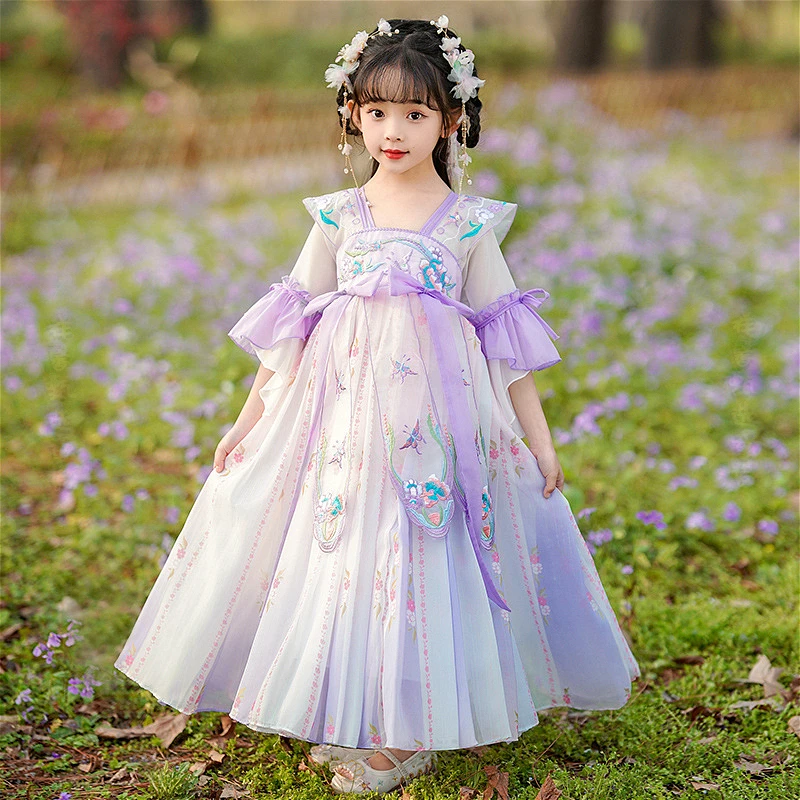 薄款仙气古风超仙齐胸儿童古装连衣裙中国风夏季飘逸演出服