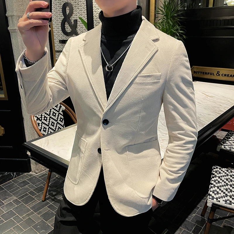 DX8810冬季灯芯绒西装外套男士修身韩版高级感西服厚款上衣正品男