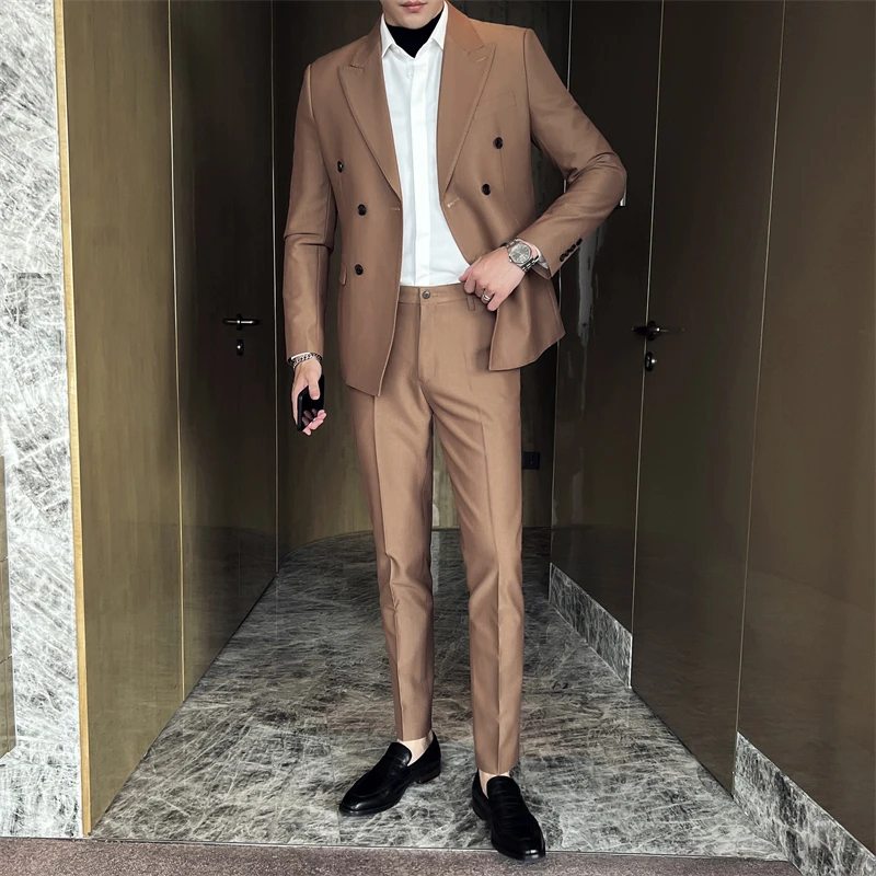 T687狂飙高启盛同款搭配双排扣商务韩版西装青年西服套装男士外套
