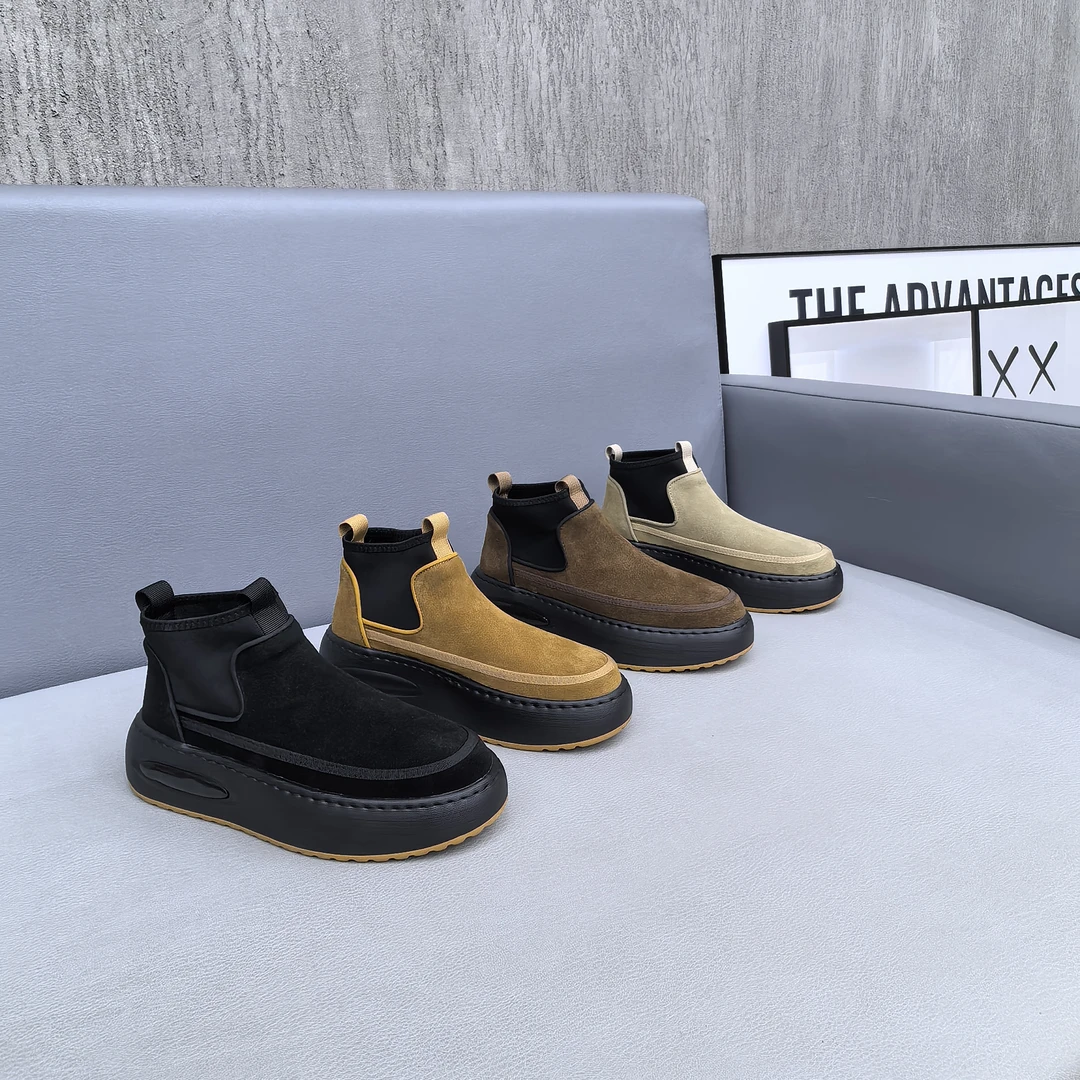 2024潮流高帮男靴加绒保暖翻毛皮厚底休闲冬季棉鞋