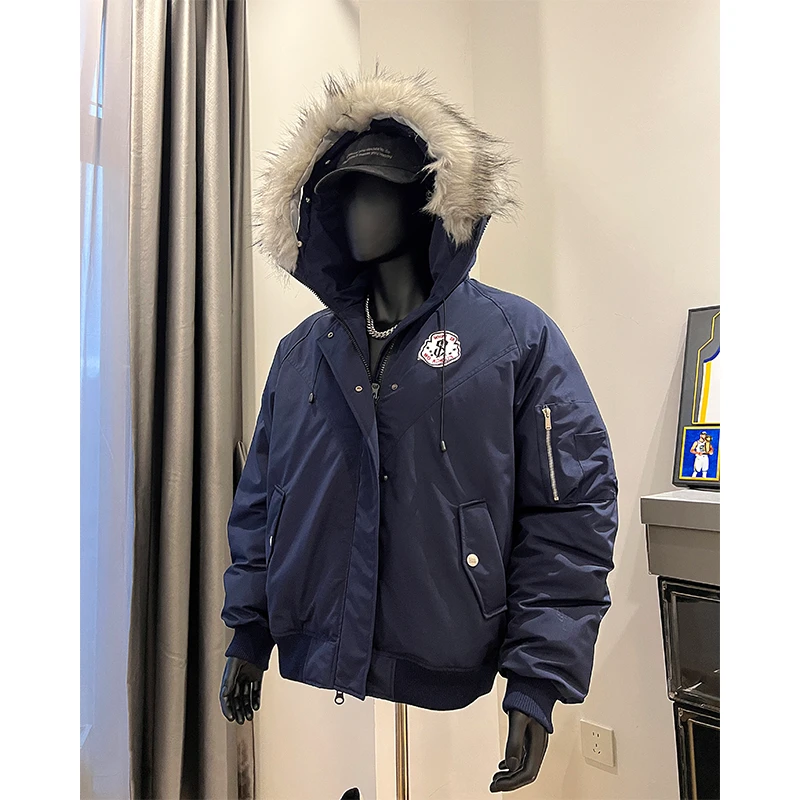 欧美高街连帽毛领派克棉服男款冬季加厚工装外套防寒保暖情侣棉衣