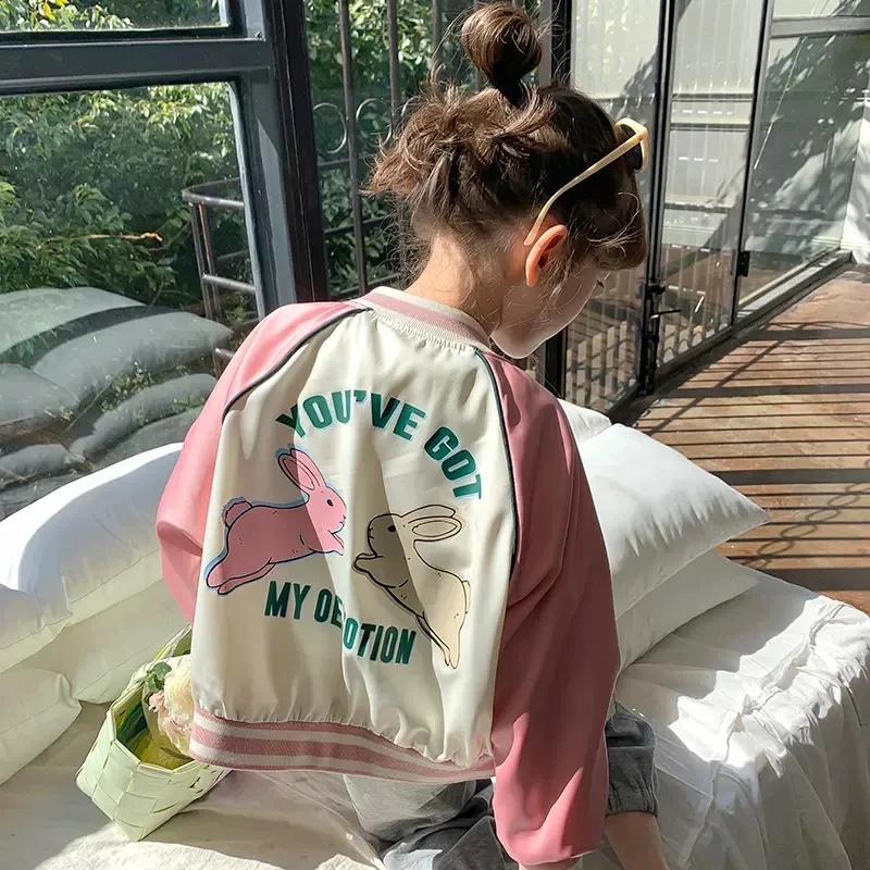 清童装女童春秋外套新款儿童棒球服女宝宝短款上衣洋气运动风