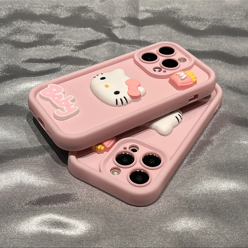 少女粉立体KT适用苹果13手机壳iphone14promax防摔12/11/15全包女