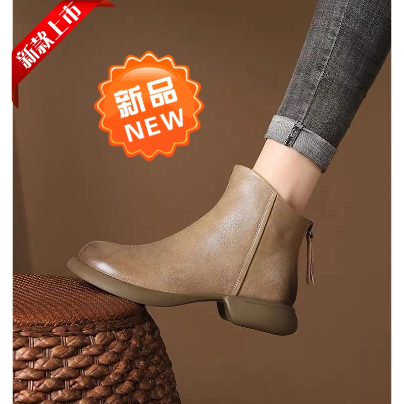 复古时尚马丁靴女后拉链单靴2025年秋季新款英伦风平底圆头短靴