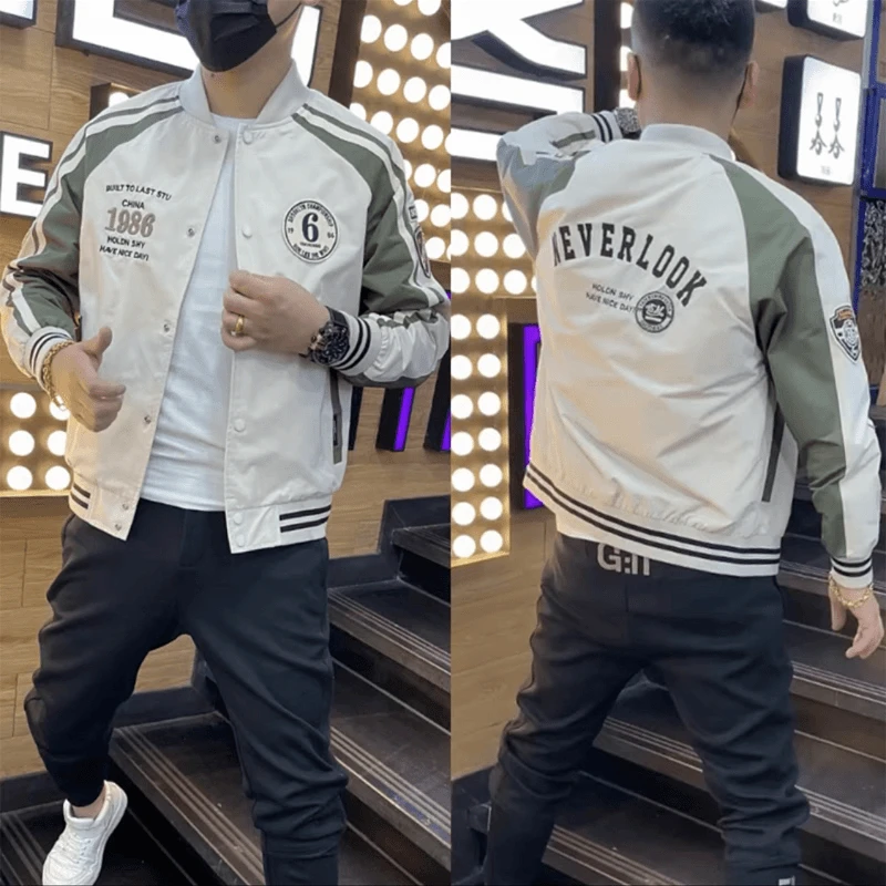 美式棒球服男春秋季新款潮流拼色帅气夹克外套男秋装薄款上衣男士