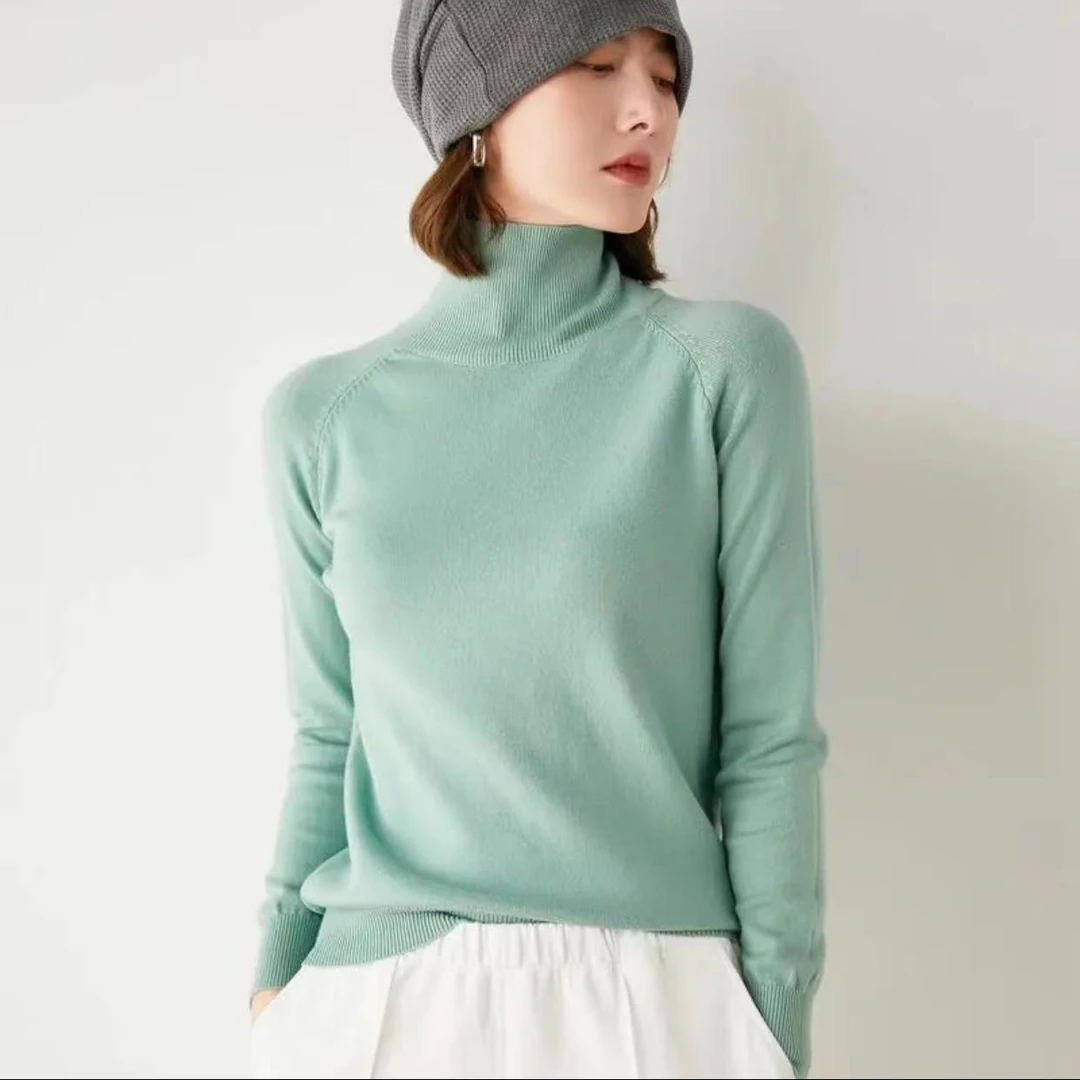 打底衫女2025春季纯色高领内搭针织衫上衣长袖简约休闲毛衣