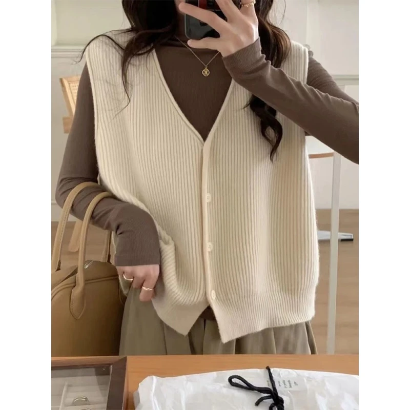 24款秋冬马甲V领开衫针织衫百搭无袖马甲外搭