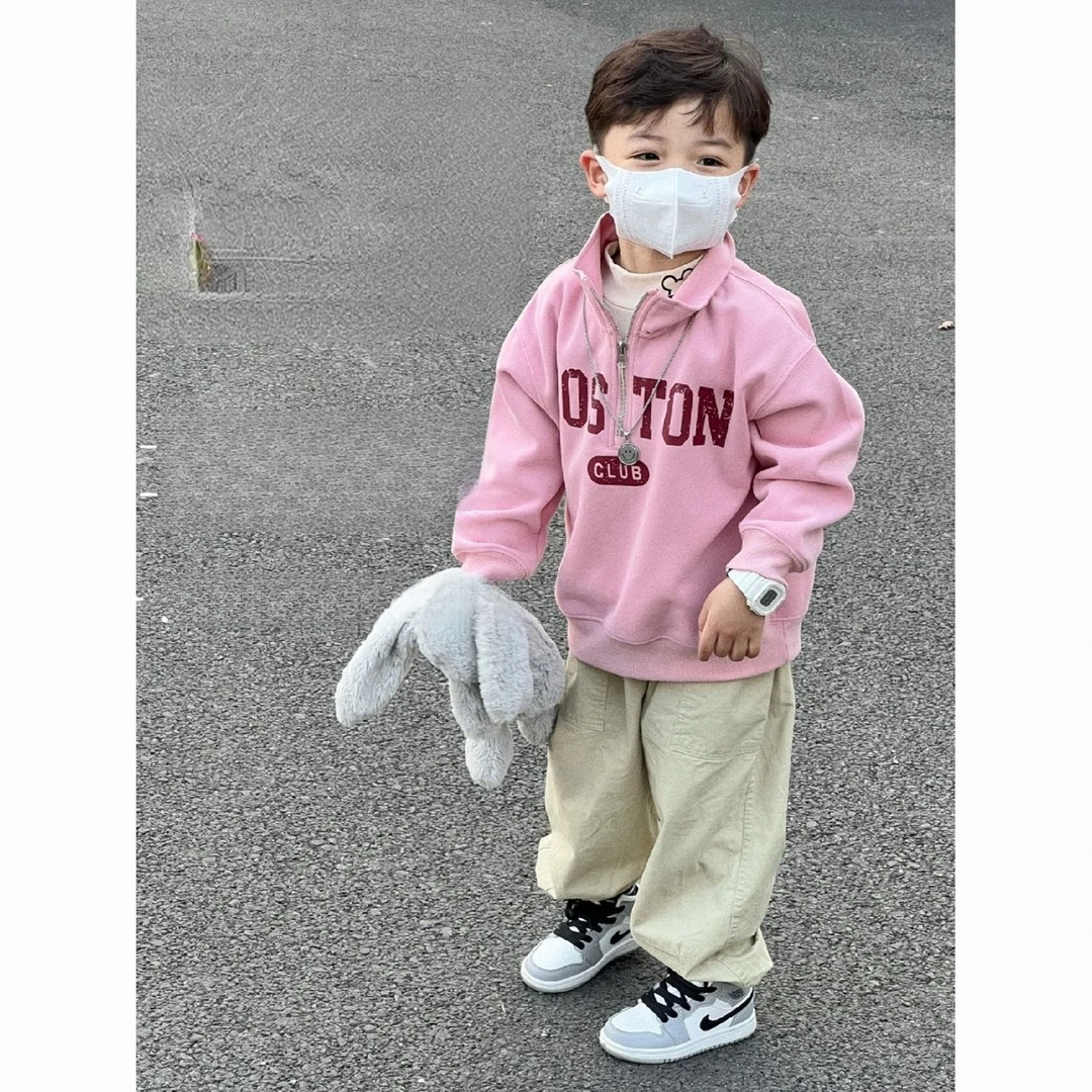 男童粉色韩系公主风长袖T恤春季新款粉色宽松卫衣休闲长裤儿童