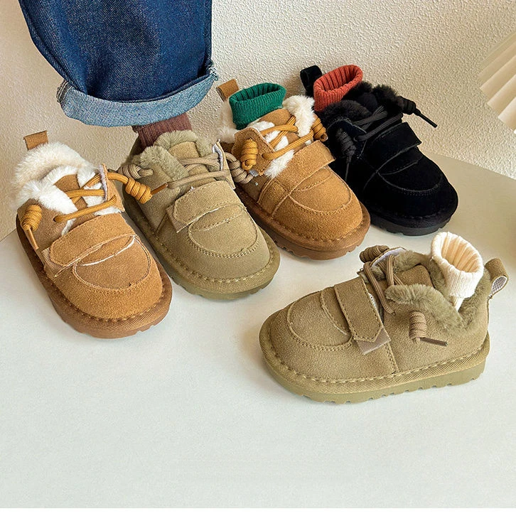 冬季新款儿童雪地靴加绒加厚男女童面包鞋魔术贴宝宝保暖防滑婴儿