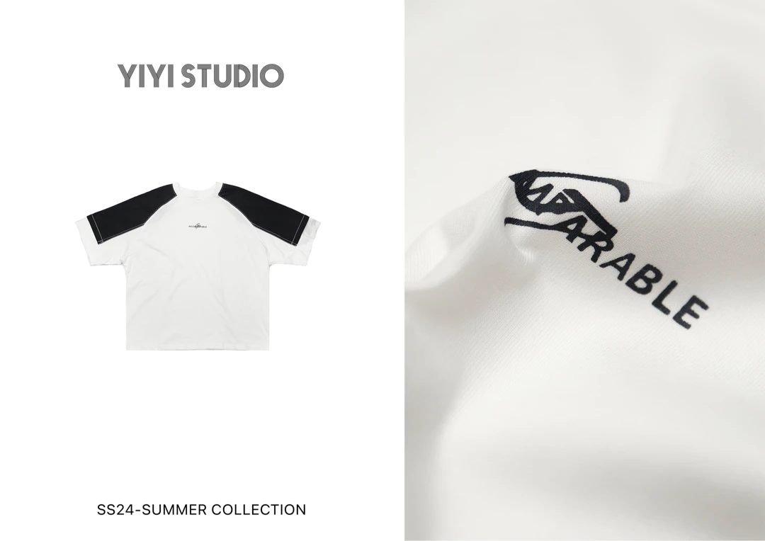 YiYi 童装藏青拼接袖纯棉T恤0282