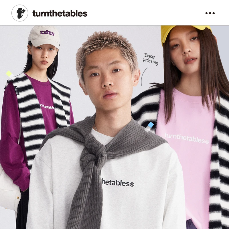 Turnthetables旗舰300克重基础字母印花长袖T恤男女纯棉圆领上衣