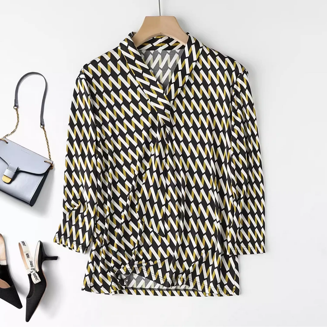 商场同款桑蚕丝衬衫针织真丝七分袖女士飘带领上衣T恤气质