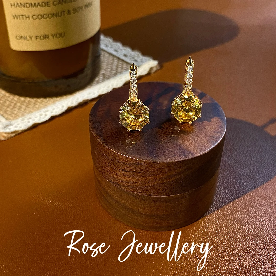 铜合金仿水晶耳饰 E06762-1黄色c-3时尚气质耳饰【Stud Earrings】