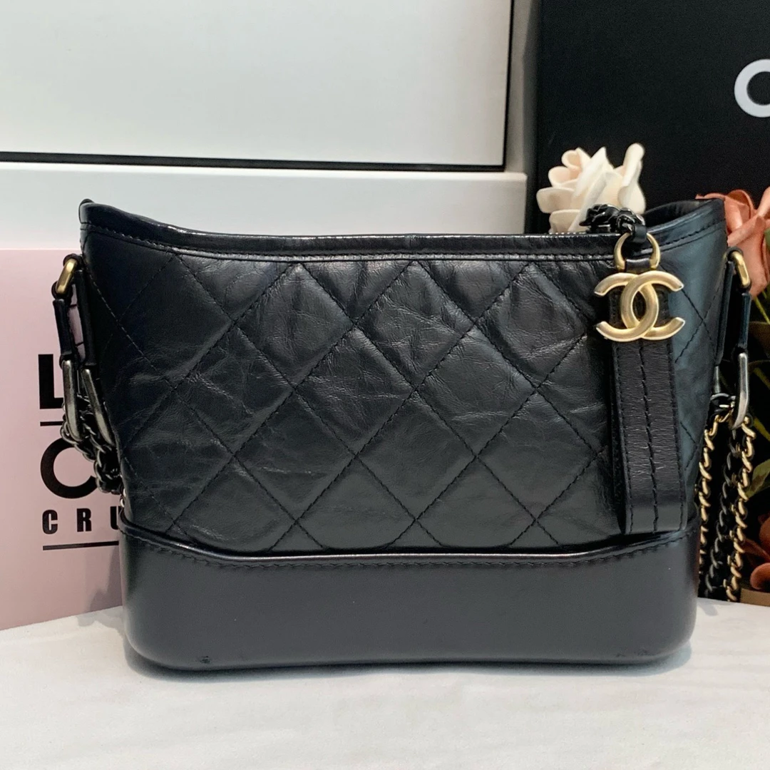 95新 Chanel/香奈儿 深灰流浪包小号女士经典流浪斜挎包百搭