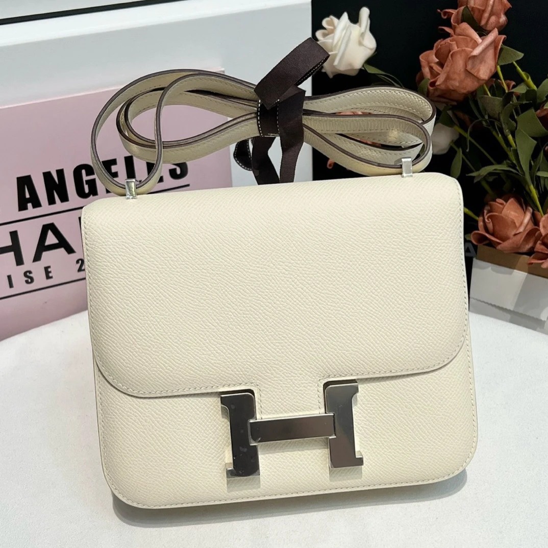 99新 Hermes/爱马仕 奶油白银扣 康康19 Constance Mini Y经典