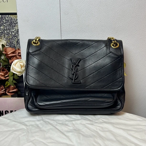 99新 YSL/圣罗兰 黑银 niki中号时尚经典单肩斜挎包女款