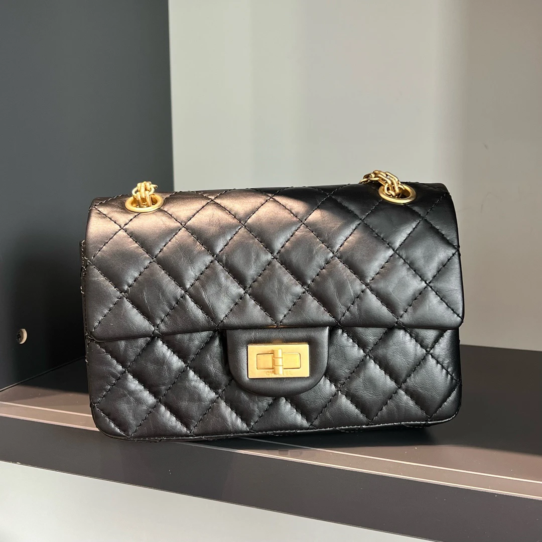 99新 Chanel/香奈儿 黑色金扣油蜡牛皮2.55mini经典百搭斜挎包