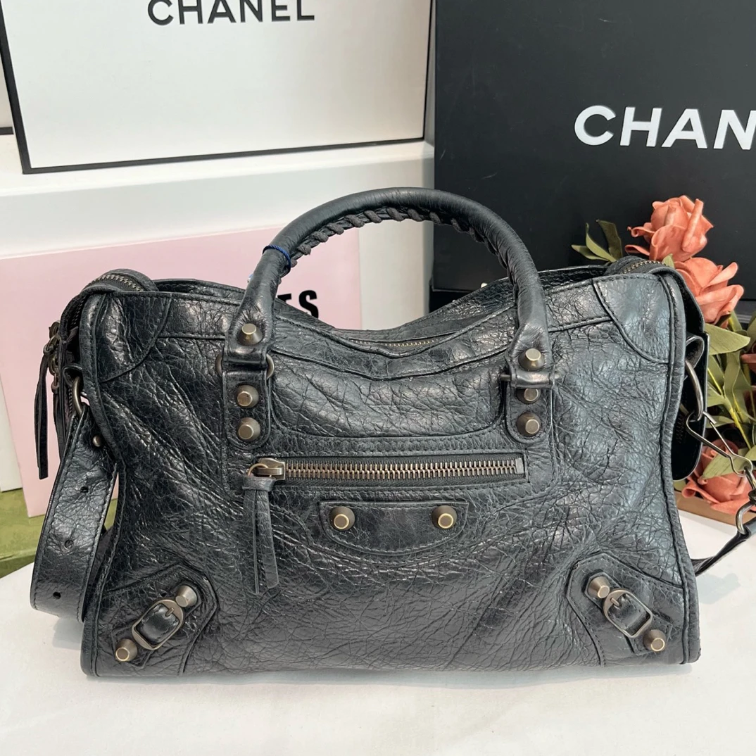 95新 Balenciaga/巴黎世家  巴黎世家黑金机车包小号经典气质
