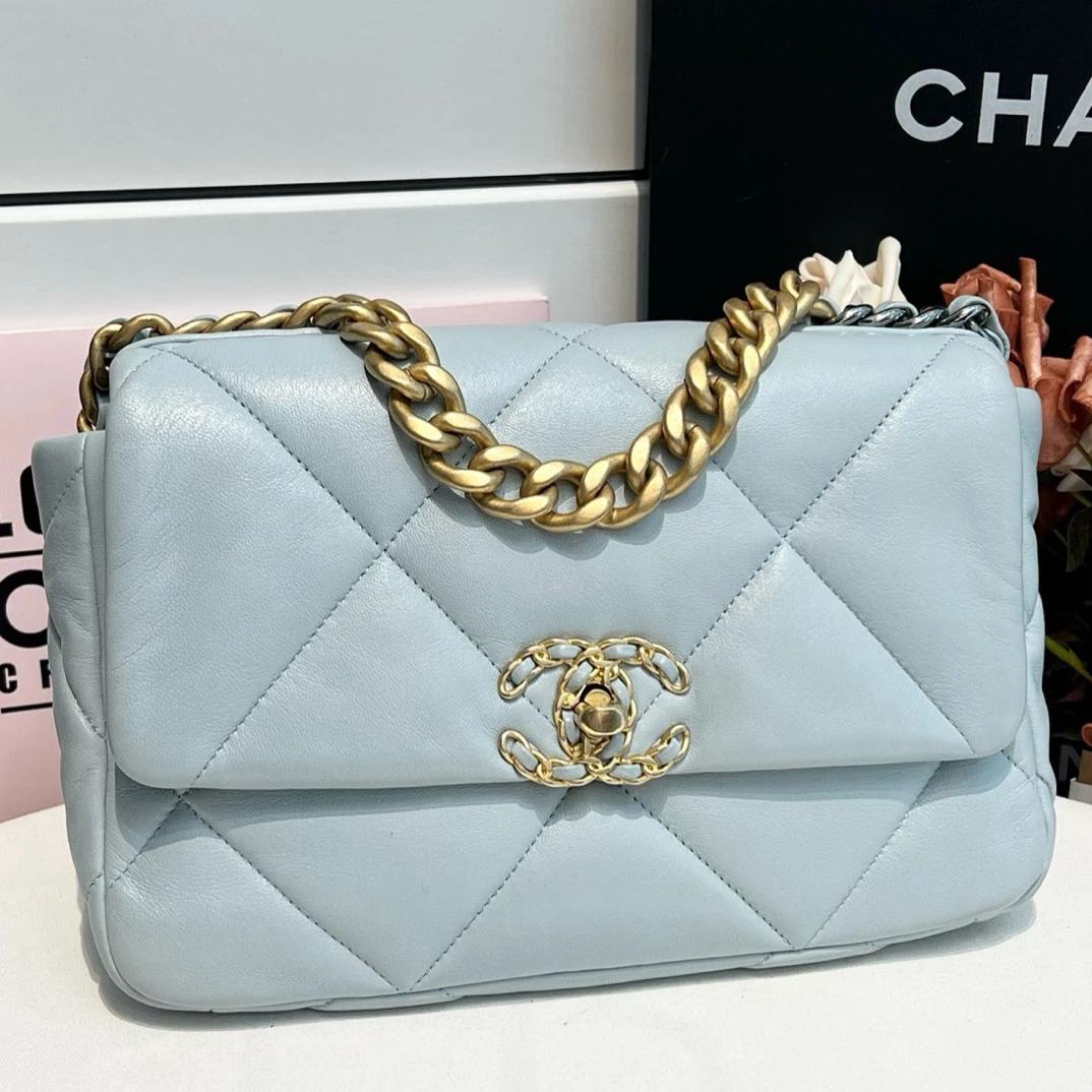 99新 Chanel/香奈儿 22P淡蓝金扣19bag小号时尚经典气质斜挎包