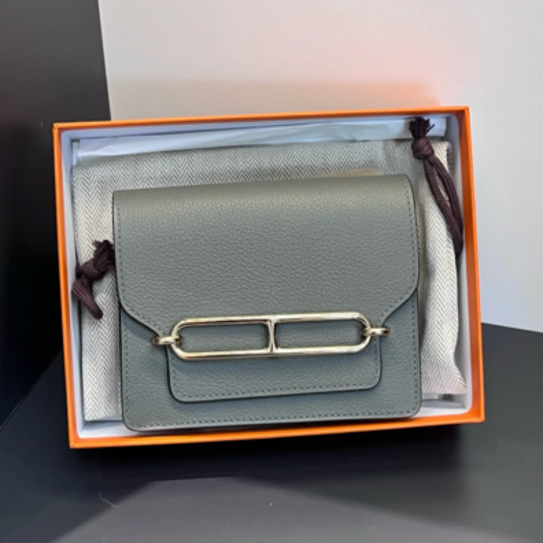 99新 Hermes/爱马仕 猪鼻子灰色 roulis slim气质经典百搭钱包