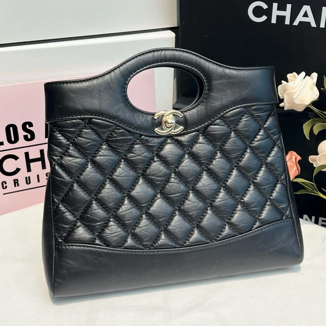 99新 Chanel/香奈儿 23A黑金褶皱牛31bagmini 经典百搭斜挎包