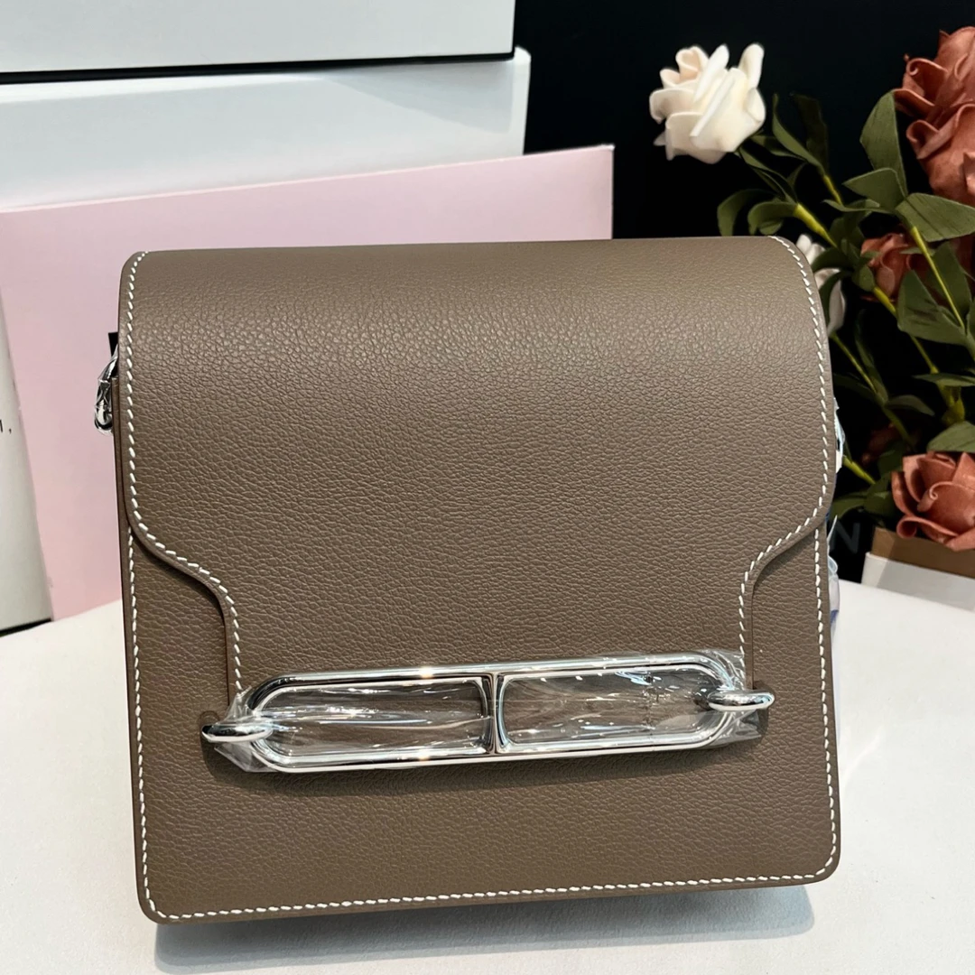 全新未使用 Hermes/爱马仕 大象灰银扣roulis猪鼻子miniB刻斜挎包