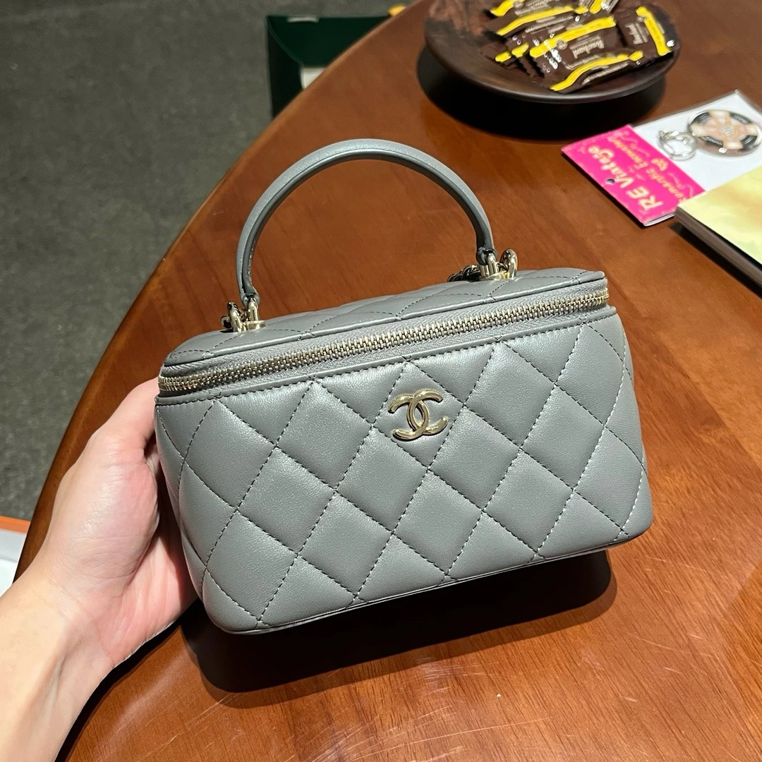 99新 Chanel/香奈儿 22A灰金手柄长盒子小香风经典百搭