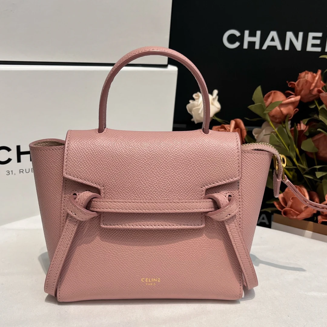 99新 Celine/思琳 粉色belt法式尤莱特鲶鱼包pico尘袋